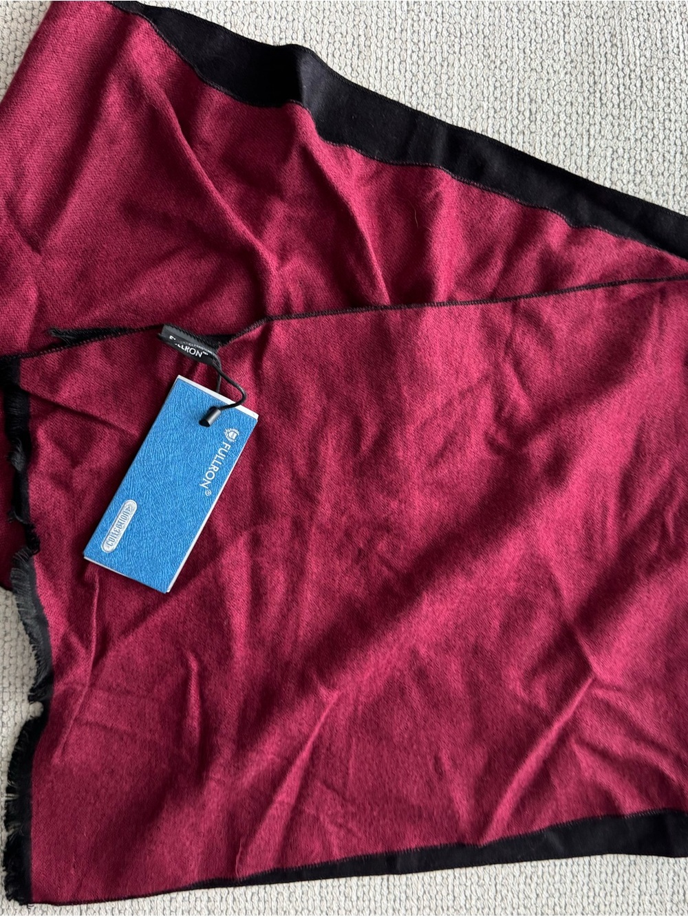 Fulton Wine Red Scarf with Black Trim